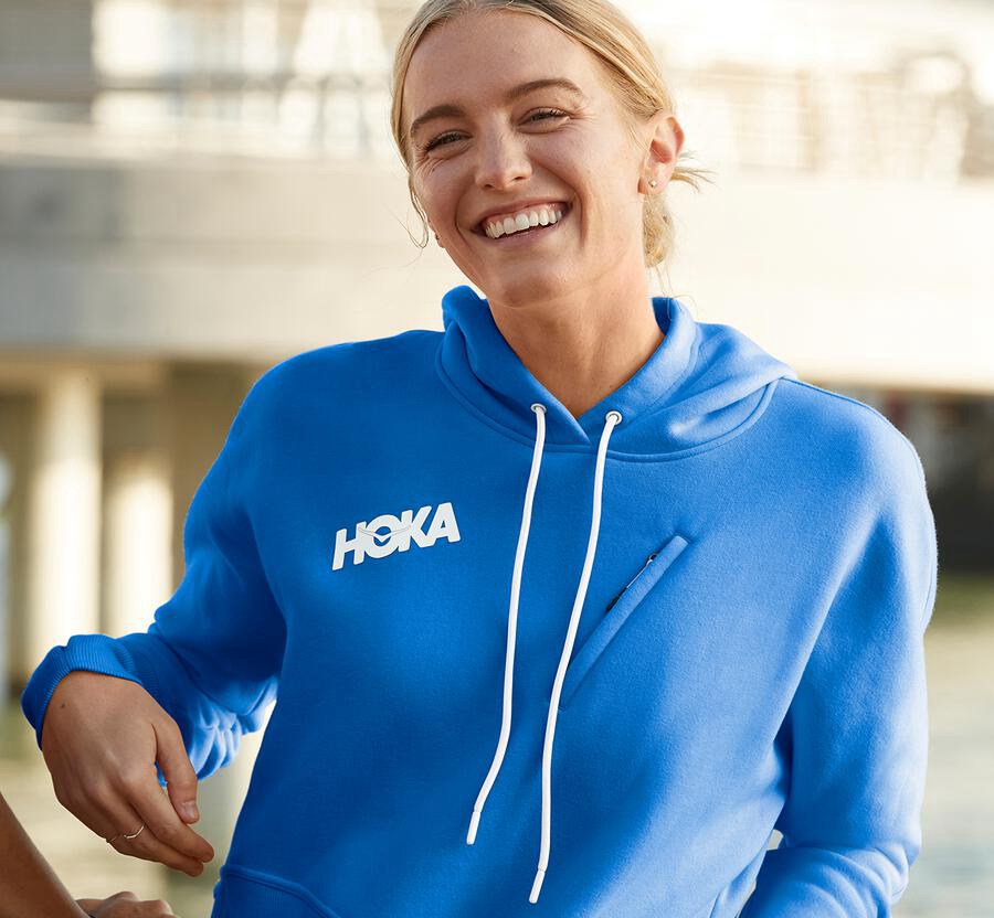 Hoka One One Kapşonlu Sweatshirt Kadın Mavi - Performance - SR3509178